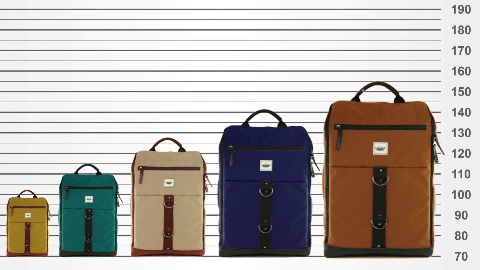 A row of Anvanda Great Fucking Bags, from smallest to largest