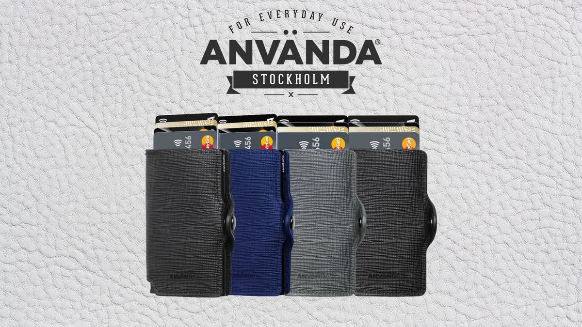 A black Anvanda wallet filled with cards